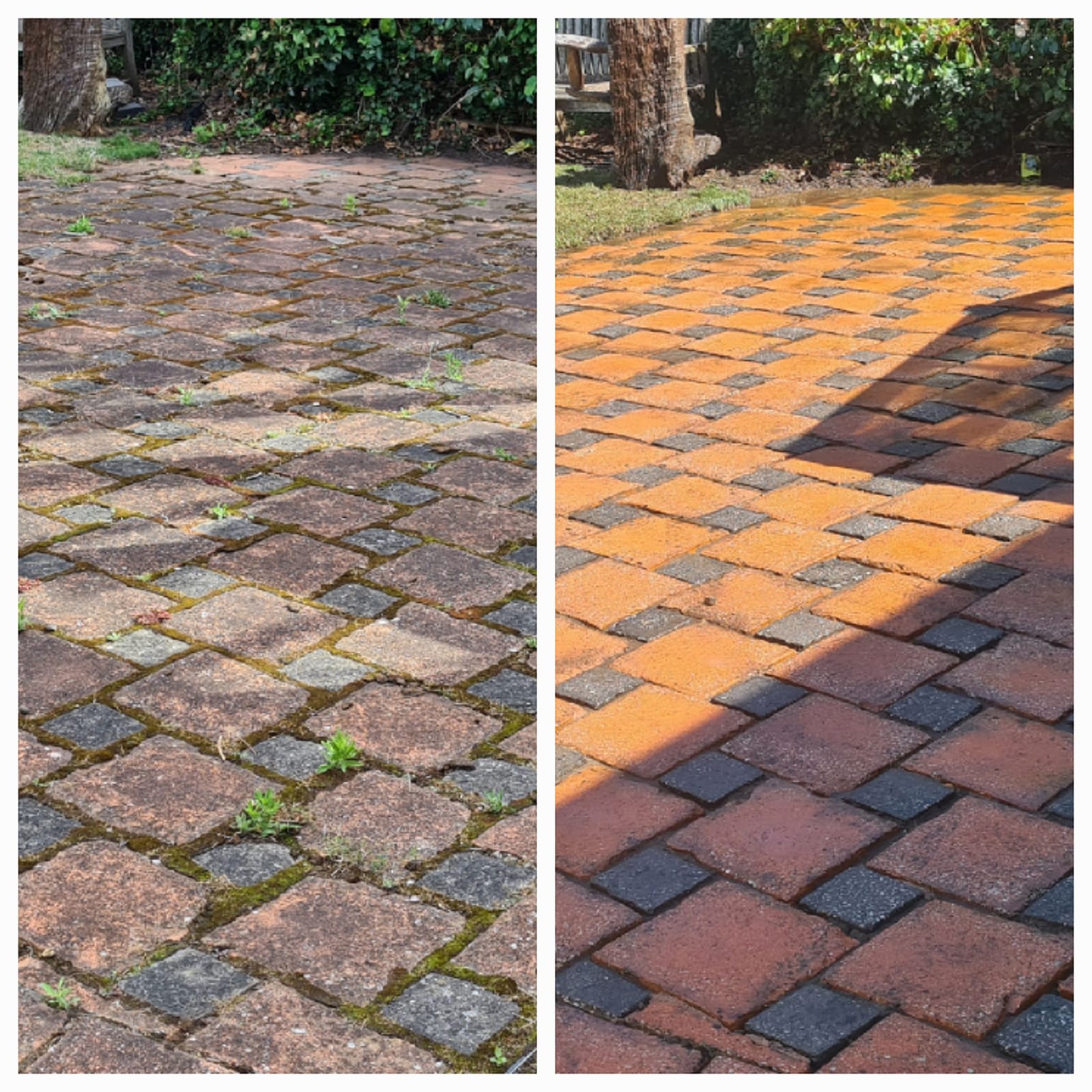 before and after clean of patio